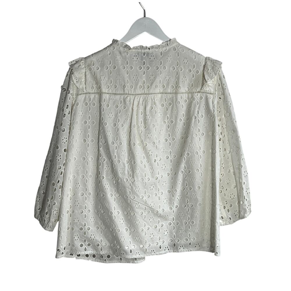 Cece White Eyelet Lace Button Down Blouse Ruffle Trim Scalloped Top Size 2X - Picture 3 of 10